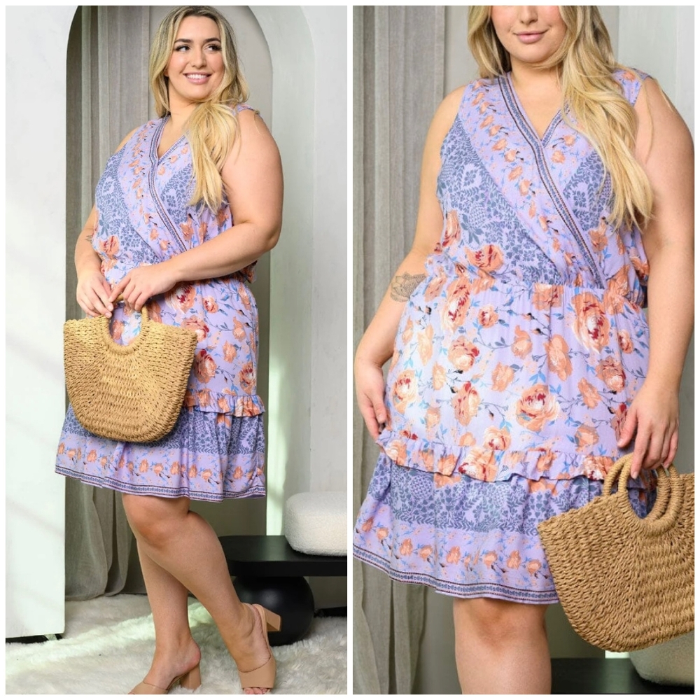 HEYSON Plus Size Boho Chic Lavender Short Dress - Picture 1 of 11